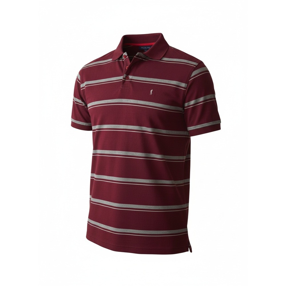 Starr Western Wear Men's Polo M Burgundy Striped 65/35 Poly Cotton Western Ranch